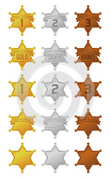 Sheriff badge ranking medal icon set