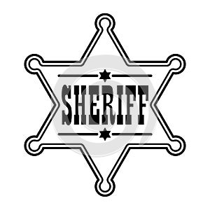 sheriff badge star, black and white emblem of a six pointed star with the inscription Sheriff, vector illustration