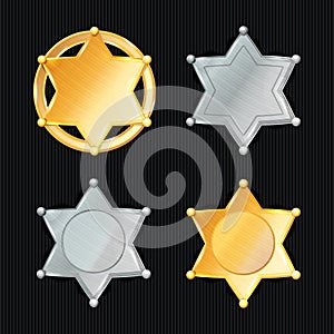 Sheriff Badge Star Vector Set. Different Types. Classic Symbol. Municipal City Law Enforcement Department. Isolated On Black Backg