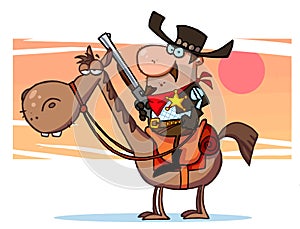 Sheriff with gun on horse, background