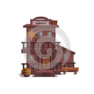 Sheriff house for western town for game level and background isolated on white background. Building design - wild west.