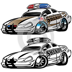 Sheriff Muscle Car Cartoon Vector Illustration