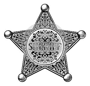 Sheriff Star Badge Engraved Style