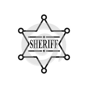 Sheriff Star Badge Outline Flat Icon on White