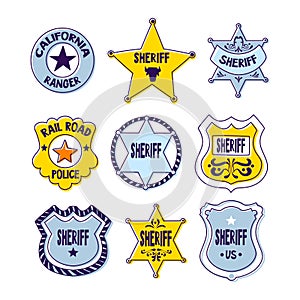 Sheriff Star Badge or Western Police Shield Vector Set