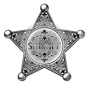 Sheriff Star Badge Woodcut Style