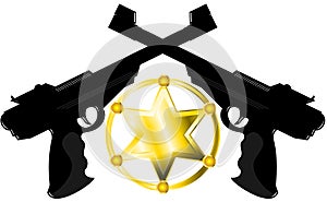 Sheriff star with guns isolated