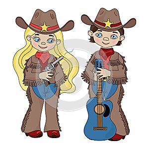 SHERIFFS Cowboy Cartoon Western Music Vector Illustration Set