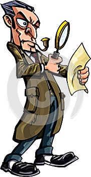 Sherlock Holmes cartoon with magnifying glass