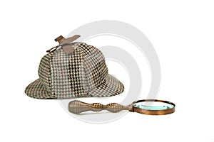 Sherlock Holmes Deerstalker Cap And Vintage Magnifying Glass Iso