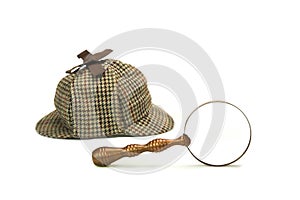 Sherlock Holmes Deerstalker Cap And Vintage Magnifying Glass Iso