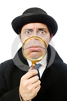 Sherlock Holmes with magnifying glass isolated on