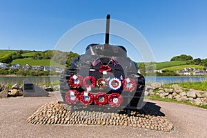 Sherman tank Exercise Tiger memorial Torcross Slapton Sands Devon for US servicemen
