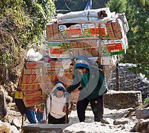 Sherpa porters with goods