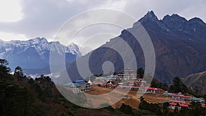 Sherpa village Tengboche, Sagarmatha National Park, Himalayas, Nepal with lodges and popular historic Buddhist monastery.