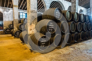 Sherry barrels in a bodega in spain