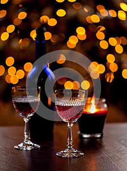 Sherry glasses in front of xmas tree