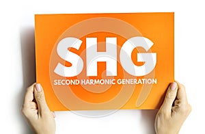 SHG - Second Harmonic Generation acronym on card, abbreviation concept background