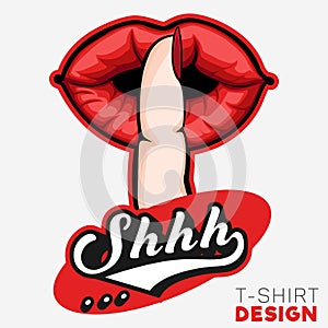 Shhh Silent Hand Sign T-Shirt Design Template photo