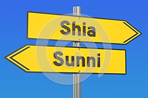 Shia vs sunni concept on the signpost, 3D rendering photo