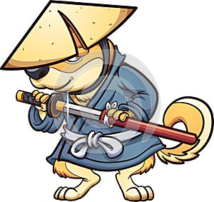 Shiba dog with Japanese ronin attire