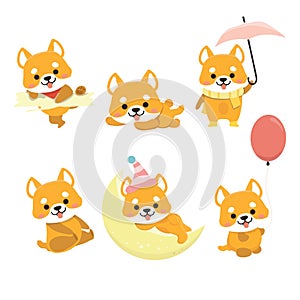 Shiba Inu Dog Cartoon Set Vector