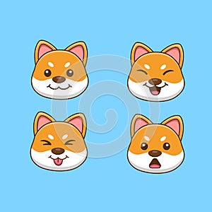 Shiba Inu dog face cartoon collection. Vector illustration