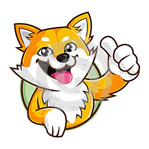 Shiba Inu dog mascot character, thumb up smiling dog cartoon logo template