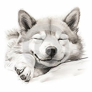 Shiba Inu dog resting portrait sketch, color drawing photo