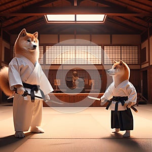 shiba inu dogs disciples learning the way of the dog martial arts