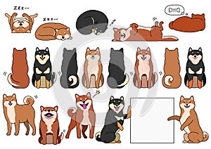 Shiba inu elements with outline set