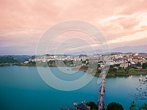 Shibaozhai Red Suspension Bridge, Yangtze River, Chongqing, China Stockphoto photo