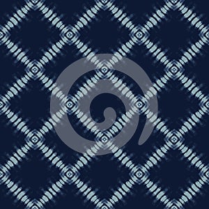 Shibori Tie Dye Indigo Blue Texture Background. Bleached Handmade Resist Seamless Pattern. Organic Cloth Effect Textile. Classic