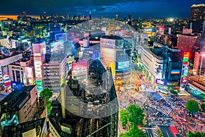 Shibuya Crossing from top view in Tokyo