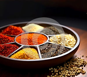 Shichimi, Japanese spice mix. Traditional Japanese Cuisine, japanese flavors. Generative Ai content