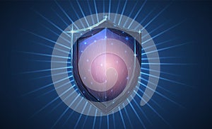 Shield. Abstract 3d shield isolated on blue. Data protection, business security, system safety, web secure concept