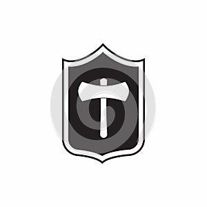 Shield with an axe icon, simple style