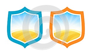 Shield Badges with Farm Field of Wheat