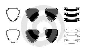 Shield and Banner Icon Set Simple Vector Graphic Elements Design