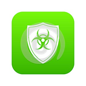 Shield with a biohazard sign icon digital green