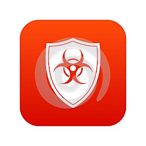 Shield with a biohazard sign icon digital red