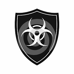 Shield with a biohazard sign icon, simple style