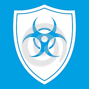 Shield with a biohazard sign icon white