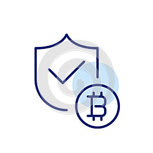 Shield and bitcoin. Cryptocurrency security. Pixel perfect, editable stroke icon