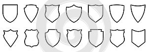 Shield Black Line Icon Set. Outline Sign of Safety, Defence Pictogram. Guard Defense Emblem Outline Icons. Police Badge