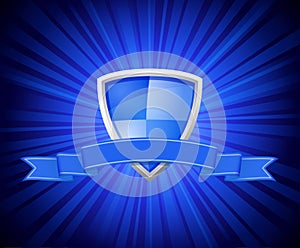 Shield with blue ribbon for message