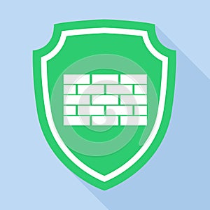 shield with brick mark icon, flat style