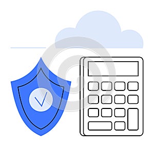 Shield, Calculator, and Cloud Representing Data Security and Financial Management