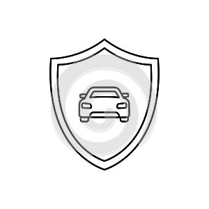 Shield and car. Insurance. linear icon. Line with Editable stroke