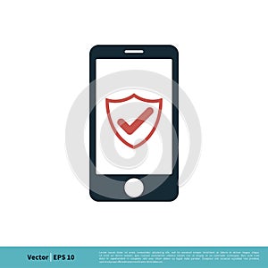 Shield Check Mark Smartphone Icon Vector Logo Template Illustration Design. Vector EPS 10